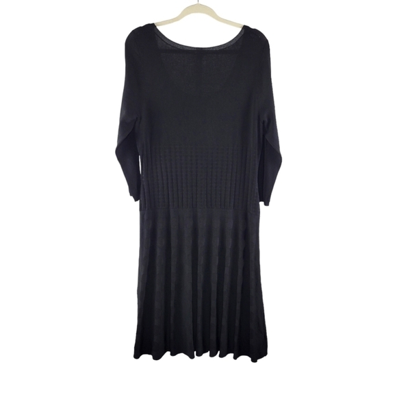 Ann Taylor Black Fit & Flare Knee Length Pleated Skirt Knit Dress Womens Size L - Picture 5 of 9